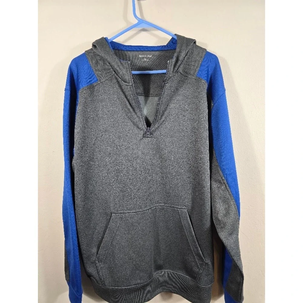 Sport-Tek Pullover Hoodie Activewear Half Zip Sweatshirt Gray Blue XL